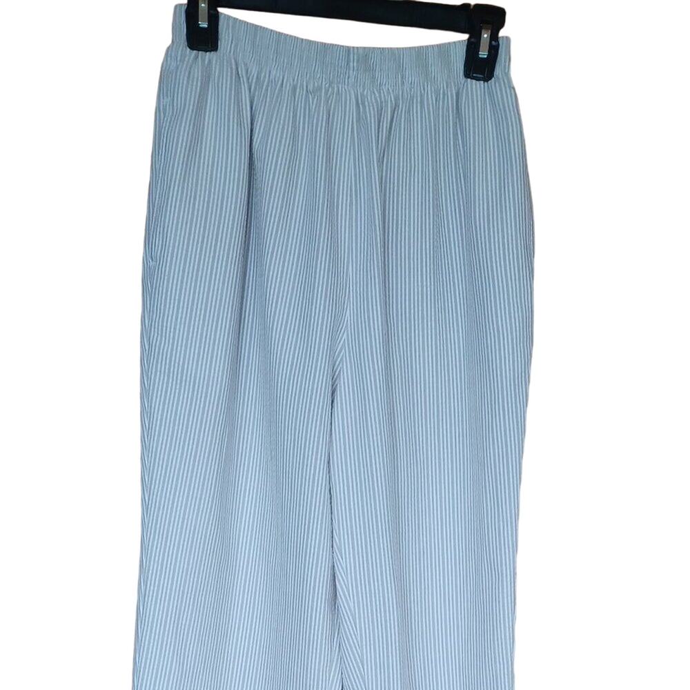BONWORTH Pants Women's S Petite White Beige Striped Pull On Elastic Waist High